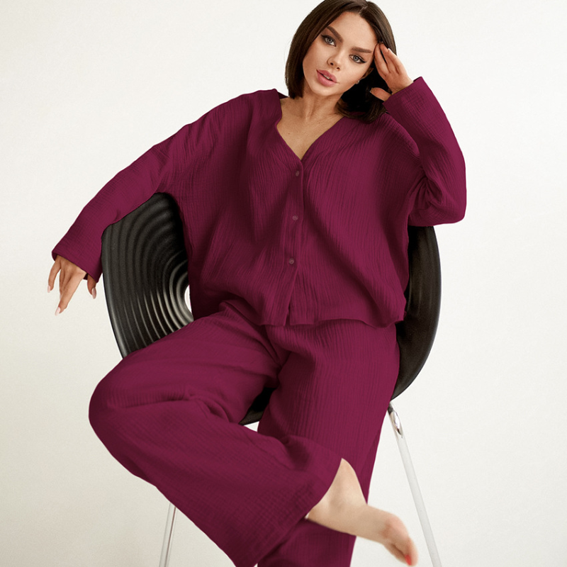 Two Piece Pure Cotton Wide Leg Pajamas Set