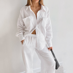 Double Layered Cotton Shirt Pajamas Set