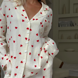 Love Print Pure Cotton Wide Leg Pajamas Set