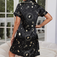 Load image into Gallery viewer, Sky Black Cardigan Lapel Short Sleeve Sleepwear
