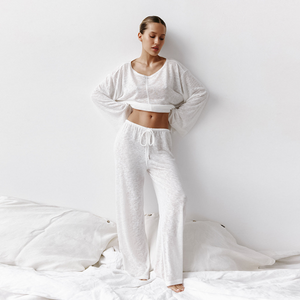 Loose Fit Pure Cotton Wide Leg Pajamas Set