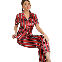 Load image into Gallery viewer, Red Stripe Ice Silk Pajamas Set
