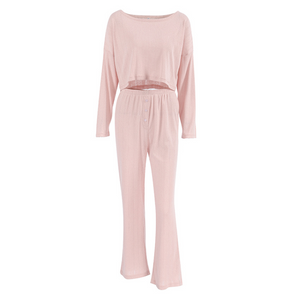 Round Neck 2 Piece Wide Leg Loose Fitting Pajama Set