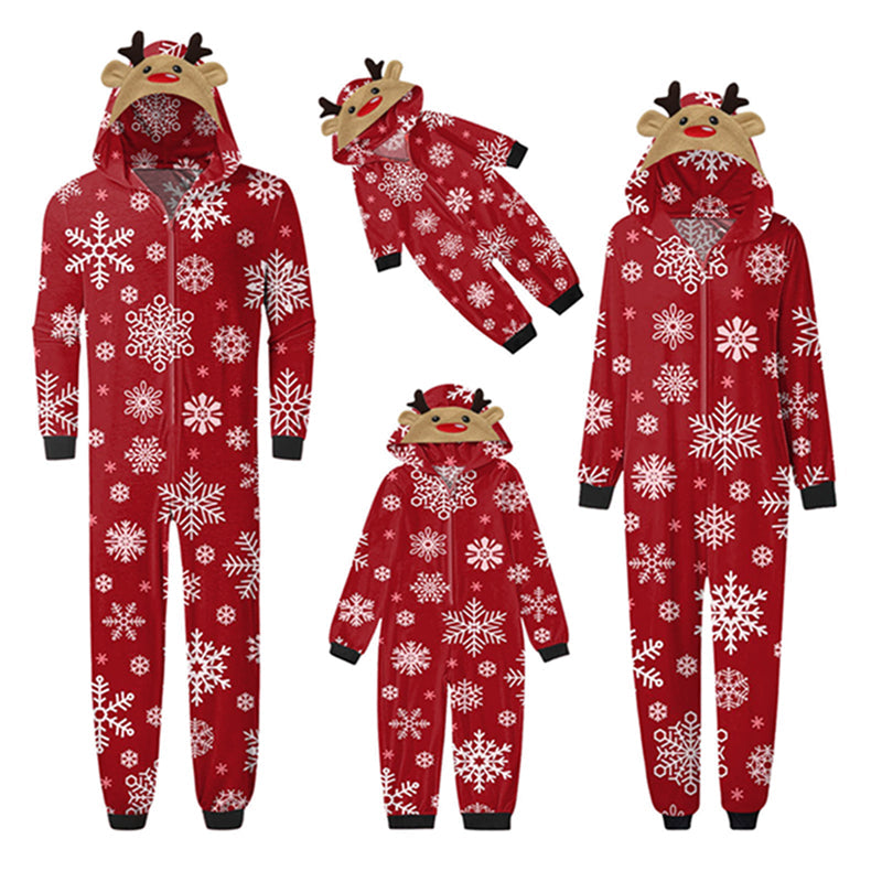 Snowflake in Red Jumpsuit with hoodie Matching family Christmas Pajama Set