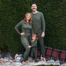 Load image into Gallery viewer, Green Printed V Neck Button Matching Family Pajamas Set
