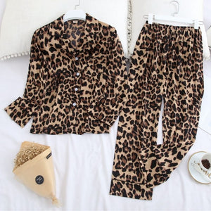 Leopard Print Silk Pajama Set