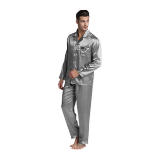 Men Silk Grey Pajamas Set