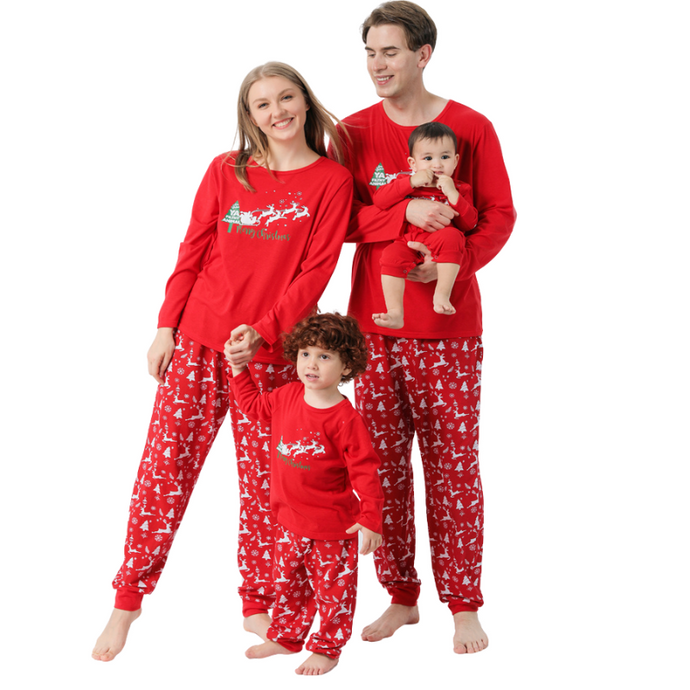 Red Christmas Tree Long-Sleeved Pajama Set