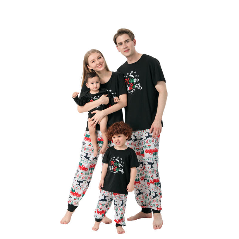 Round Neck Short-Sleeved Christmas Pajamas Set