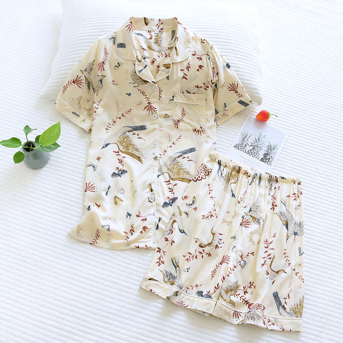 Women Cotton Printed Shorts Pajamas Set