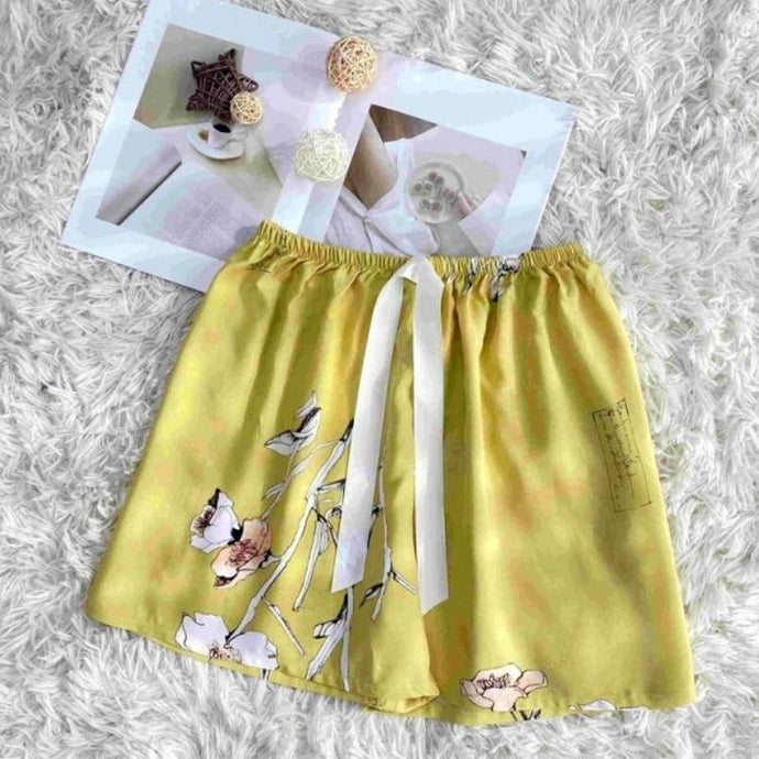 White Flowers On Yellow Shorts