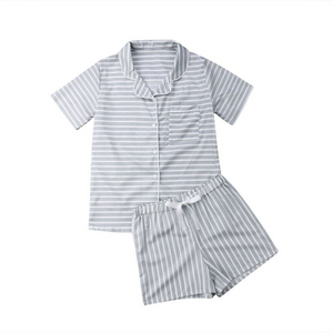 Women Stripe Grey Pajamas Set