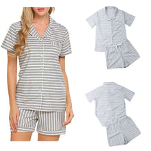 Load image into Gallery viewer, Women Stripe Grey Pajamas Set
